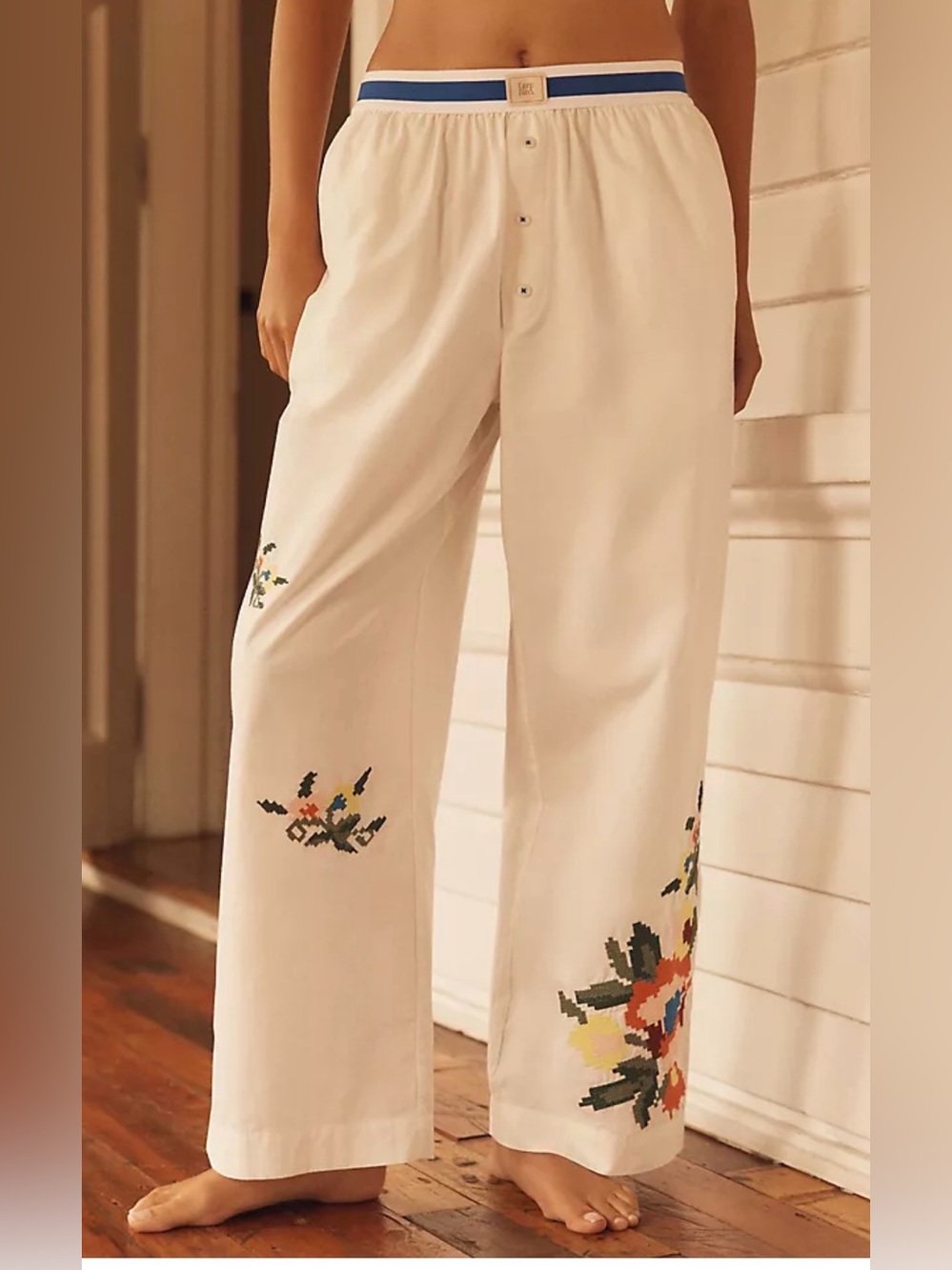 New Lyrebird Anthropologie Wren Embroidered Boxer Pants Small Boho Leisure